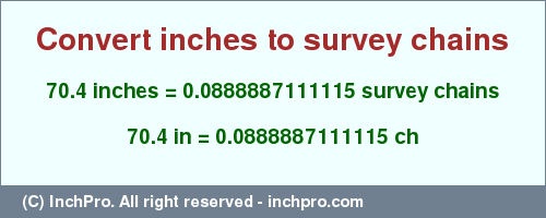 Result converting 70.4 inches to ch = 0.0888887111115 survey chains