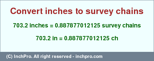 Result converting 703.2 inches to ch = 0.887877012125 survey chains