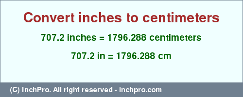 Result converting 707.2 inches to cm = 1796.288 centimeters