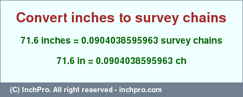 Result converting 71.6 inches to ch = 0.0904038595963 survey chains