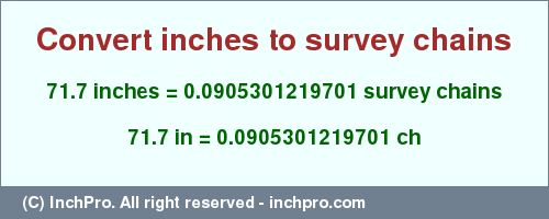 Result converting 71.7 inches to ch = 0.0905301219701 survey chains