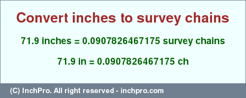 Result converting 71.9 inches to ch = 0.0907826467175 survey chains