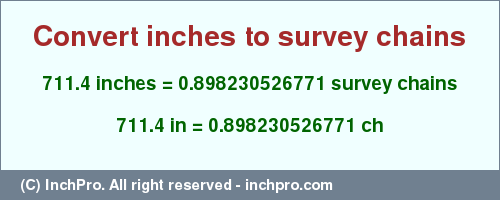 Result converting 711.4 inches to ch = 0.898230526771 survey chains