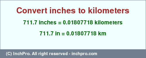 Result converting 711.7 inches to km = 0.01807718 kilometers