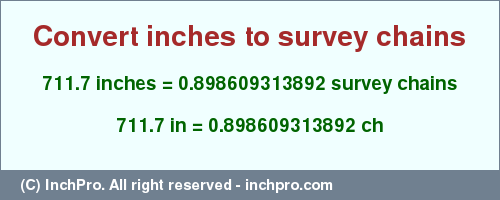 Result converting 711.7 inches to ch = 0.898609313892 survey chains