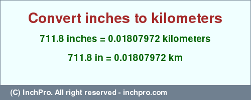 Result converting 711.8 inches to km = 0.01807972 kilometers