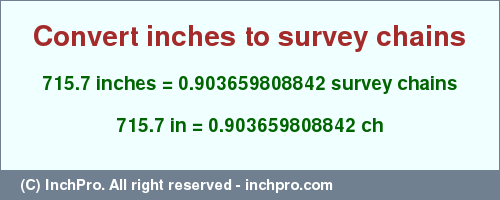 Result converting 715.7 inches to ch = 0.903659808842 survey chains