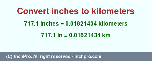 Result converting 717.1 inches to km = 0.01821434 kilometers
