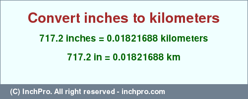 Result converting 717.2 inches to km = 0.01821688 kilometers