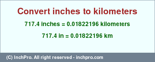 Result converting 717.4 inches to km = 0.01822196 kilometers