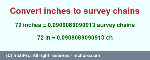 Result converting 72 inches to ch = 0.0909089090913 survey chains