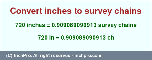 Result converting 720 inches to ch = 0.909089090913 survey chains