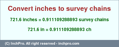 Result converting 721.6 inches to ch = 0.911109288893 survey chains