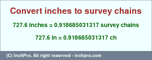 Result converting 727.6 inches to ch = 0.918685031317 survey chains