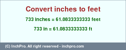 Result converting 733 inches to ft = 61.0833333333 feet