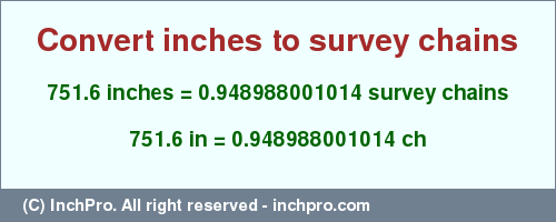 Result converting 751.6 inches to ch = 0.948988001014 survey chains