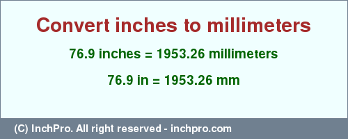 Result converting 76.9 inches to mm = 1953.26 millimeters