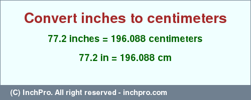 Result converting 77.2 inches to cm = 196.088 centimeters