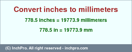 Result converting 778.5 inches to mm = 19773.9 millimeters