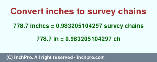 Result converting 778.7 inches to ch = 0.983205104297 survey chains