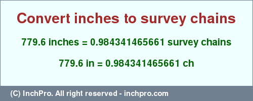 Result converting 779.6 inches to ch = 0.984341465661 survey chains