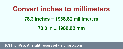 Result converting 78.3 inches to mm = 1988.82 millimeters