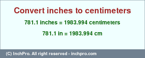 Result converting 781.1 inches to cm = 1983.994 centimeters