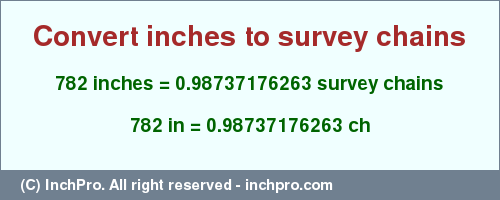 Result converting 782 inches to ch = 0.98737176263 survey chains