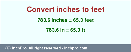 Result converting 783.6 inches to ft = 65.3 feet