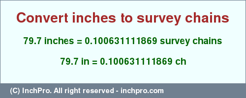 Result converting 79.7 inches to ch = 0.100631111869 survey chains