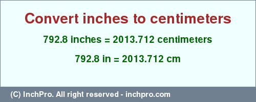Result converting 792.8 inches to cm = 2013.712 centimeters