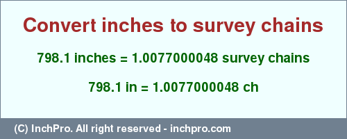 Result converting 798.1 inches to ch = 1.0077000048 survey chains