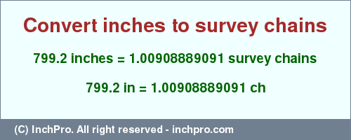 Result converting 799.2 inches to ch = 1.00908889091 survey chains