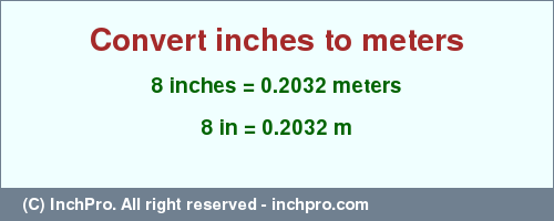 Result converting 8 inches to m = 0.2032 meters