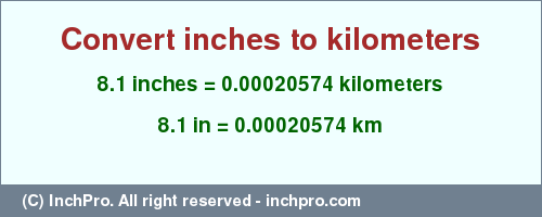 Result converting 8.1 inches to km = 0.00020574 kilometers