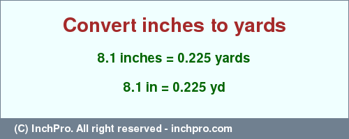 Result converting 8.1 inches to yd = 0.225 yards