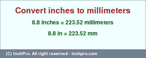 Result converting 8.8 inches to mm = 223.52 millimeters