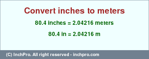 Result converting 80.4 inches to m = 2.04216 meters