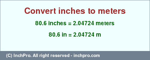 Result converting 80.6 inches to m = 2.04724 meters