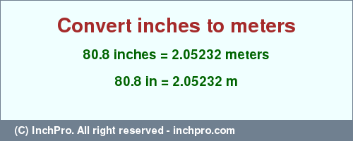 Result converting 80.8 inches to m = 2.05232 meters