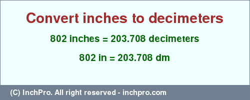 Result converting 802 inches to dm = 203.708 decimeters