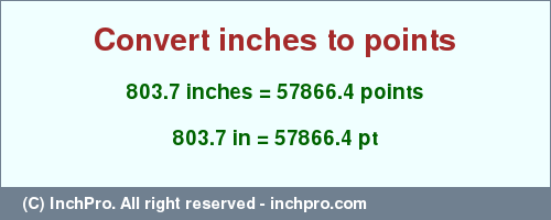 Result converting 803.7 inches to pt = 57866.4 points