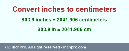 Result converting 803.9 inches to cm = 2041.906 centimeters