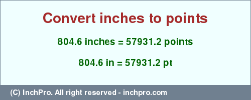 Result converting 804.6 inches to pt = 57931.2 points