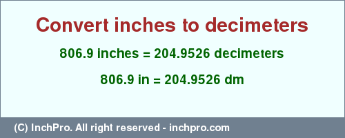 Result converting 806.9 inches to dm = 204.9526 decimeters