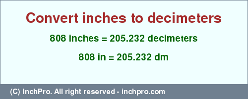 Result converting 808 inches to dm = 205.232 decimeters
