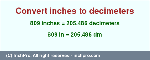 Result converting 809 inches to dm = 205.486 decimeters