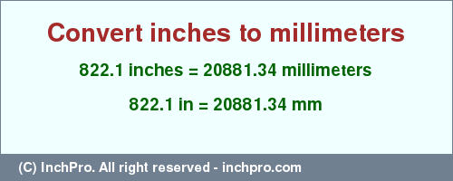 Result converting 822.1 inches to mm = 20881.34 millimeters