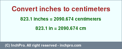 Result converting 823.1 inches to cm = 2090.674 centimeters