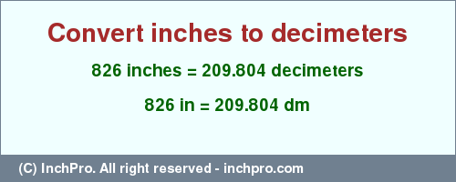 Result converting 826 inches to dm = 209.804 decimeters